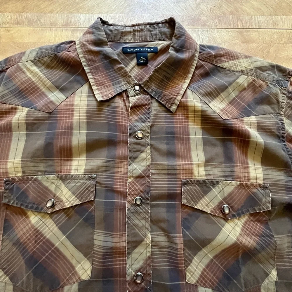Banana Republic Brown and Tan Checkered Casual Shirt